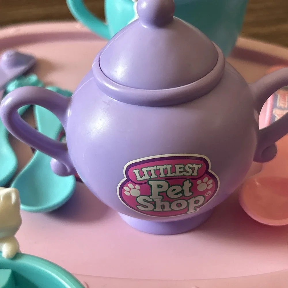 Vintage Kenner Littlest Pet Shop Tea Set 1994 Teal Purple Bunny Kitten Collector
